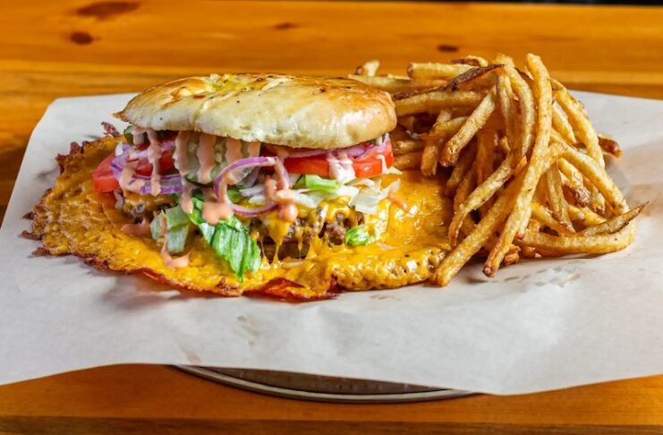 A classic Skirted Heifer cheeseburger, winner of the People's Choice Best Burgers in Colorado Springs.
