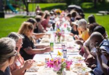 A long table in the park for a 150 Tables gathering by Hey Neighbor in Colorado Springs