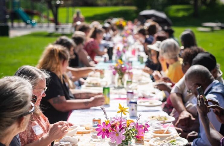 A long table in the park for a 150 Tables gathering by Hey Neighbor in Colorado Springs