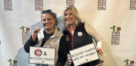 How to Bestie in COS Besties Laura Eurich and Carrie Simison as judges at the Bloody Mary Festival in Denver.