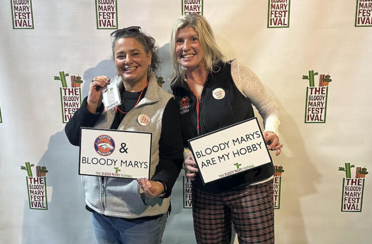 Besties Laura Eurich and Carrie Simison as judges at the Bloody Mary Festival in Denver.