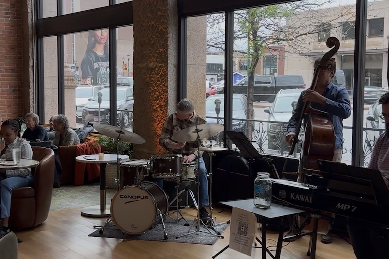 A live jazz band plays at Golden Hour in the lobby of the Mining Exchange Hotel. 