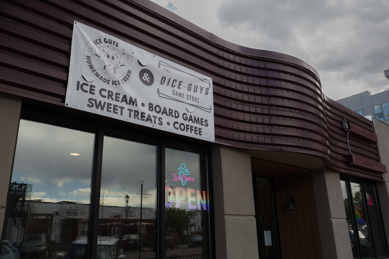 Ice Guys Dice Guys ice cream and game shop downtown.