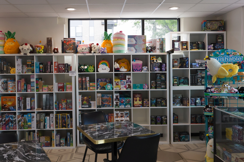 Wall of games at Ice Guys Homemade Ice Cream downtown.