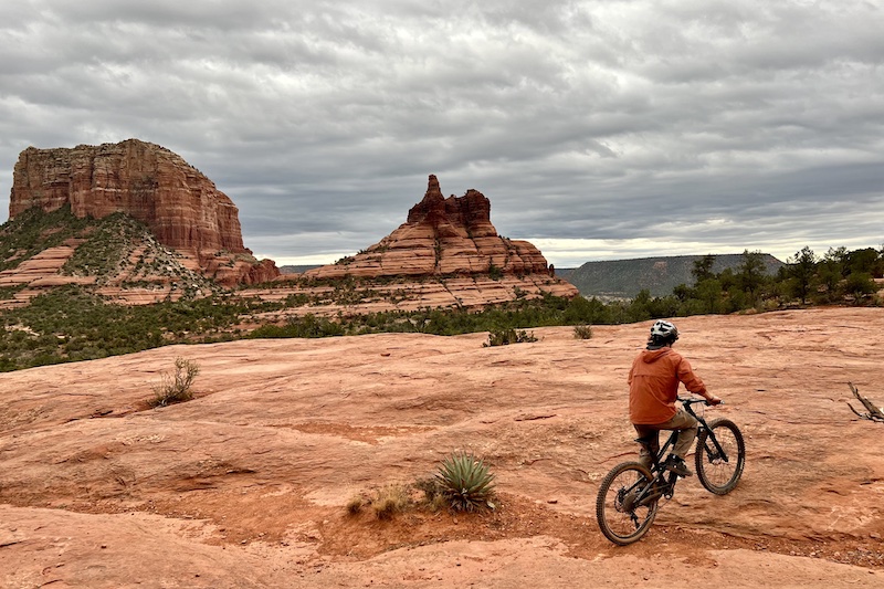 Mountain biking near Cathedral Rock in Sedona, Arizona, a highlight of this van life road trip.