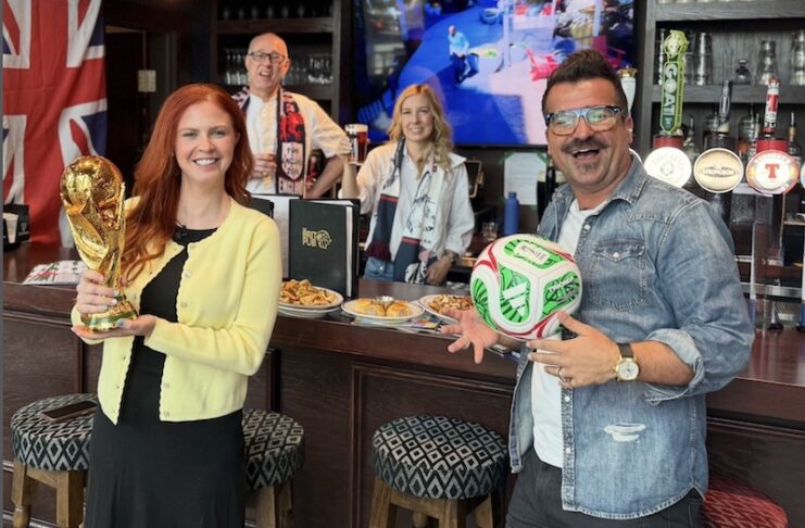 Nova and FOX21 anchor Julie Baker and Brit Pub staff film at The Brit Pub ahead of their World Cup show and events