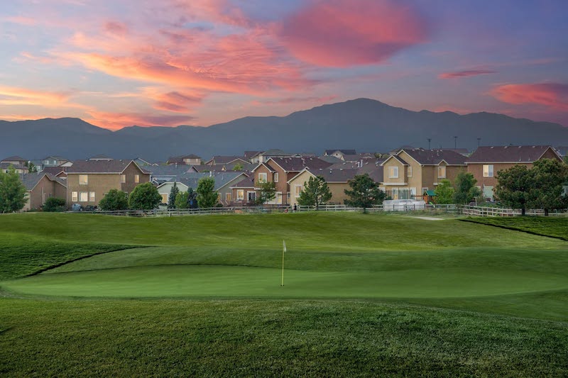 Sunset over Meridian Ranch and Antler Creek Golf Course.