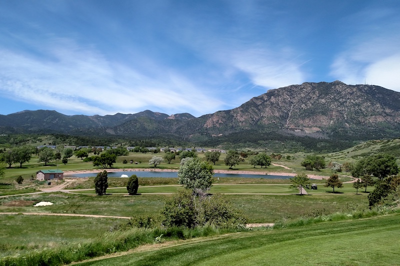 Cheyenne Shadows Golf Course on Fort Carson sits beneath Cheyenne Mountain.