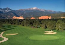 Hit ‘Em Straight: A Guide to Golf Courses in Colorado Springs and Beyond Overview of Kissing Camels Golf Club at Garden of the Gods Resort with Pikes Peak and Garden of the Gods in the background