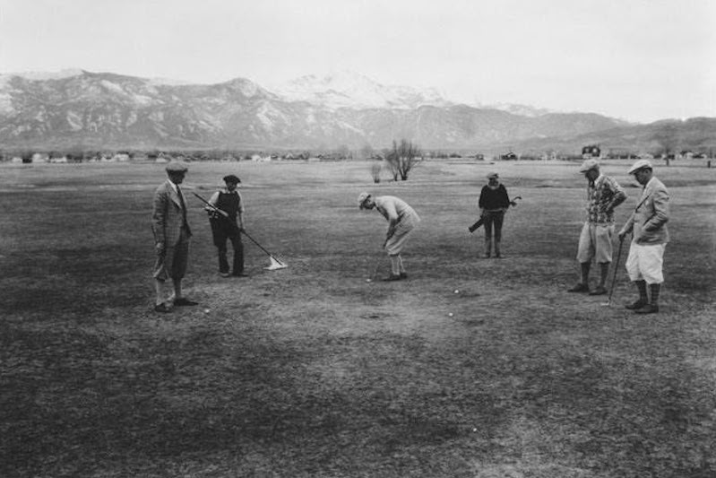 Historic photo of golfers playing at Patty Jewett Golf Course in Colorado Springs.