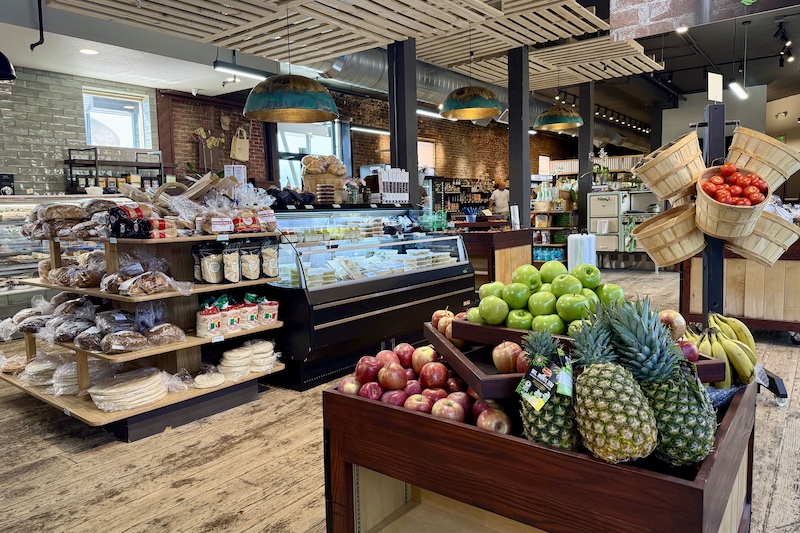 Produce displays inside the Warehouse Urban Grocer.