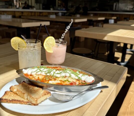 Don’t Overlook Brunch at White Pie Brunch at White Pie in Colorado Springs featuring a frose, lavender mocktail and Frittata Affogata