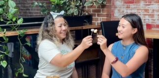 Fatima Concepcion and Dai Wong taste test matcha powders at BreCHa matcha lounge in downtown Colorado Springs.