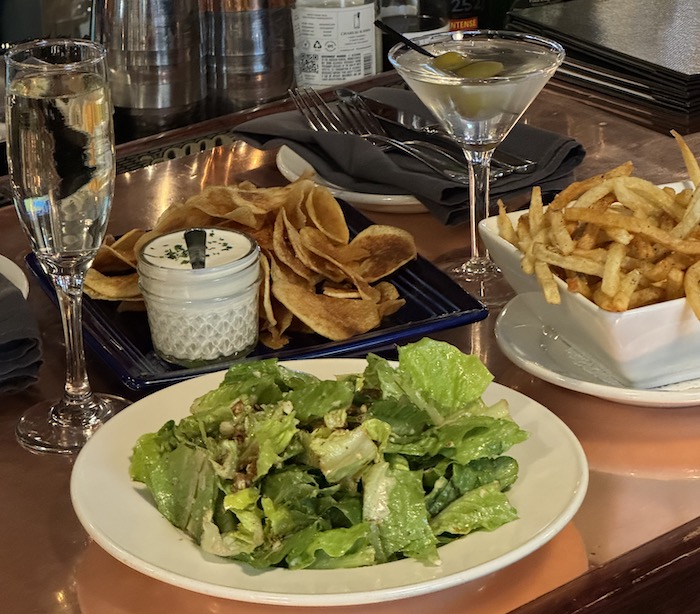 Salad, fries, chips and drinks at The Warehouse in Colorado Springs -- a perfect girl dinner