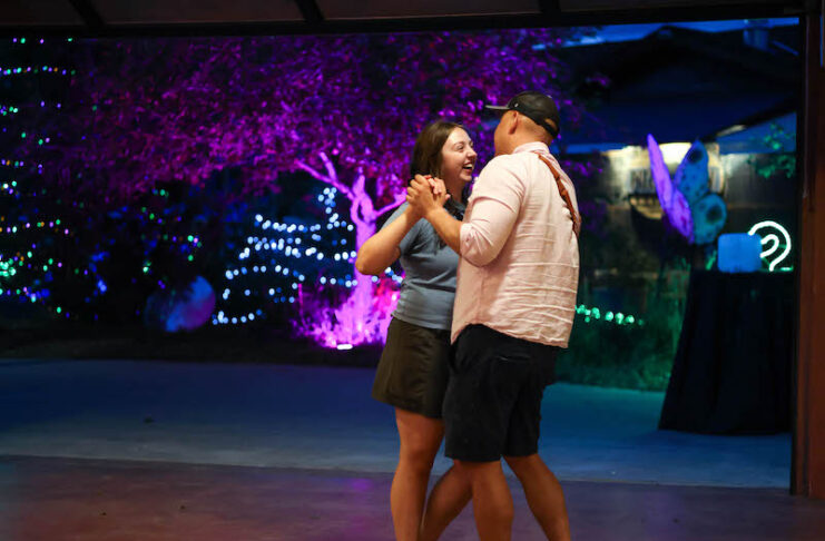 A couple dances eat Moonlight on the Mountain at the Cheyenne Mountain Zoo.