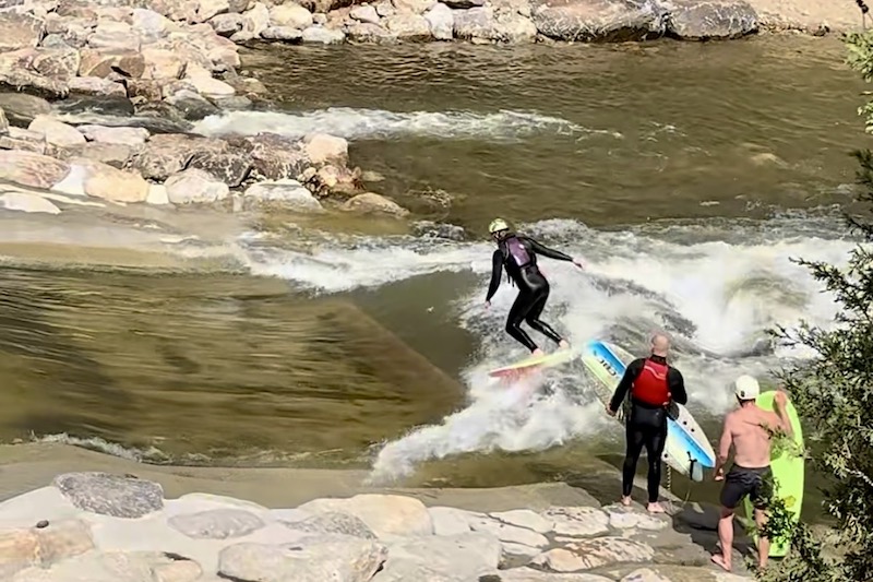 A surfer on an Arkansas River wave in Buena Vista, CO