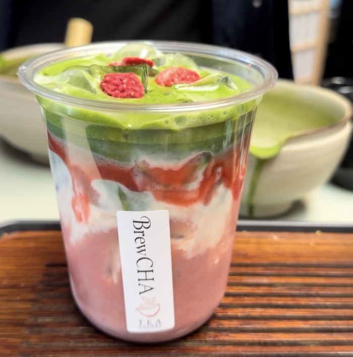 Strawberry matcha at BrewCHA matcha lounge in downtown Colorado Springs.