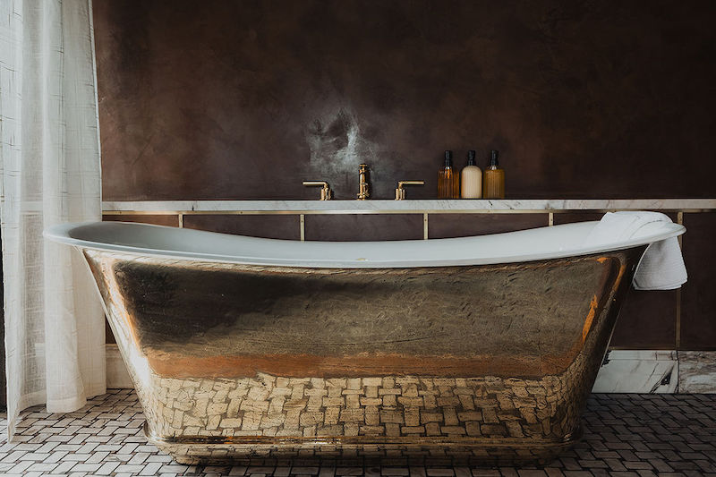 An oversized soaking tub in Surf House