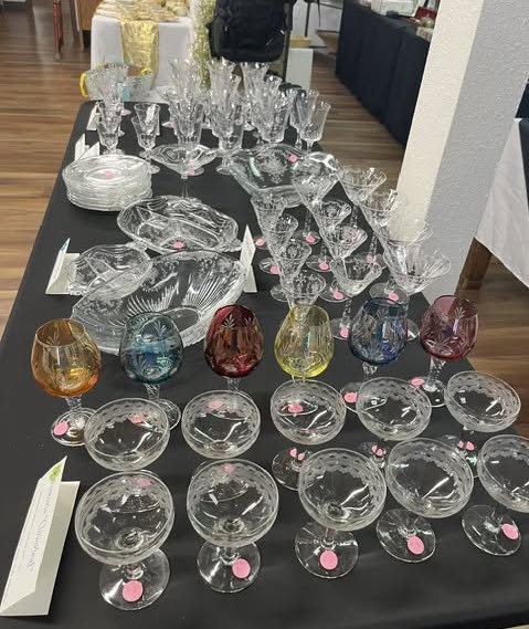Vintage glassware at B-Cos We Care Bargain Box thrift store