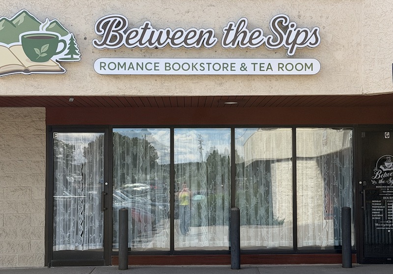 The exterior of Between the Sips, a new romance bookstore and tearoom in Colorado Springs.