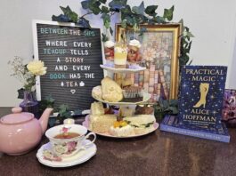 Between the Sips Brings Romance and Afternoon Tea to Monument A book and tea display at the new Between the Sips romance bookstore and tea room in Colorado Springs.