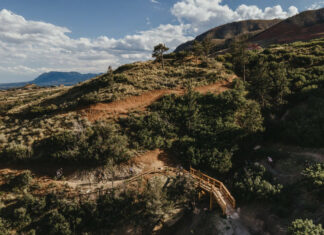A mountain biker on the new Blodgett bike hill in Blodgett Open Space.