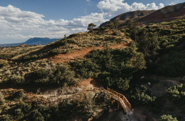 A mountain biker on the new Blodgett bike hill in Blodgett Open Space.
