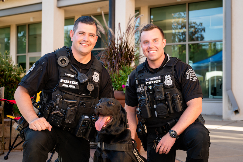 Colorado Springs Police Department K9 Unit officers at Gold Hill Mesa for the launch of the 2027 CSPD K9 Calendar.