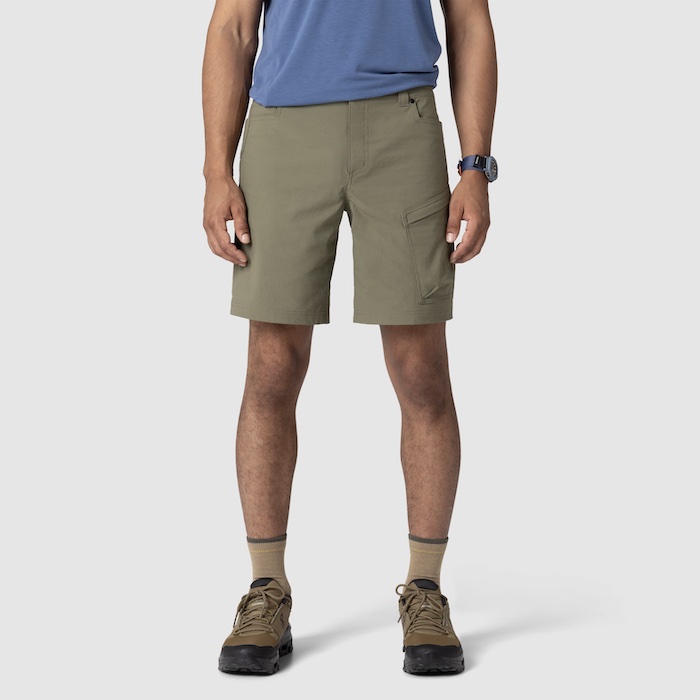 Modeling the men's Outdoor Research Timberline Utility Shorts.