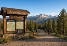 Ute Pass Regional Trail Extension on Track to Open This Fall A rendering of the new Ute Pass Regional Trail trailhead sign and Pikes Peak.
