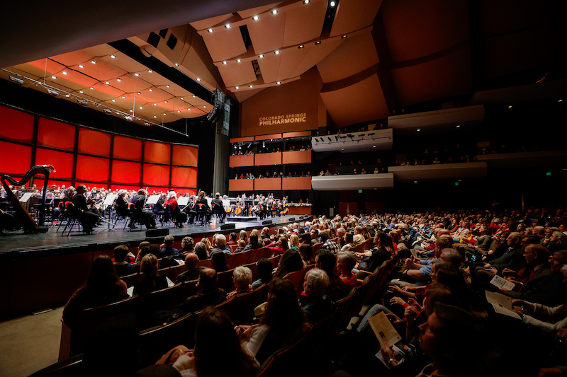The Colorado Springs Philharmonic performs on stage at the Pikes Peak Center.