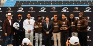 UFL and Colorado Springs leaders introduce the Colorado Stampede at Weidner Field.