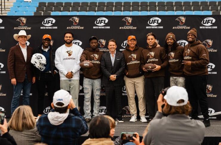 UFL and Colorado Springs leaders introduce the Colorado Stampede at Weidner Field.