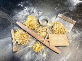 Inside a Cooking Master Class with Roth’s Ricky Biswas Handmade pasta and cooking utensils at Roth's cooking class with Chef Ricky Biswas.