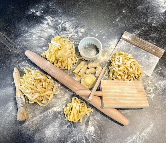 Inside a Cooking Master Class with Roth’s Ricky Biswas Handmade pasta and cooking utensils at Roth's cooking class with Chef Ricky Biswas.