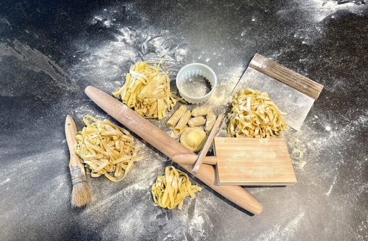 Handmade pasta and cooking utensils at Roth's cooking class with Chef Ricky Biswas.