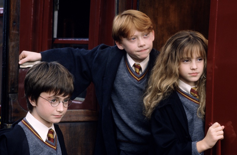 Harry Potter, Ronald Weasley and Hermione Granger in Harry Potter and the Sorcerer's Stone.