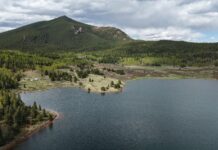 There’s a New Campground Coming to Rosemont Reservoir. Here’s Why It Matters. Aerial view of Rosemont Reservoir, site of new camping near Colorado Springs as part of the Pikes Peak Recreation Area.