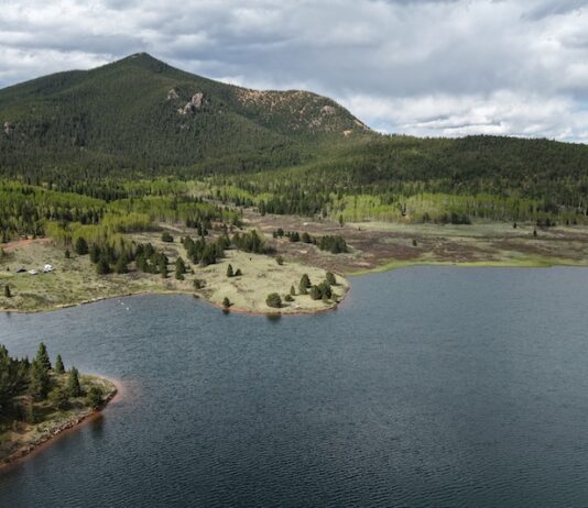 There’s a New Campground Coming to Rosemont Reservoir. Here’s Why It Matters. Aerial view of Rosemont Reservoir, site of new camping near Colorado Springs as part of the Pikes Peak Recreation Area.